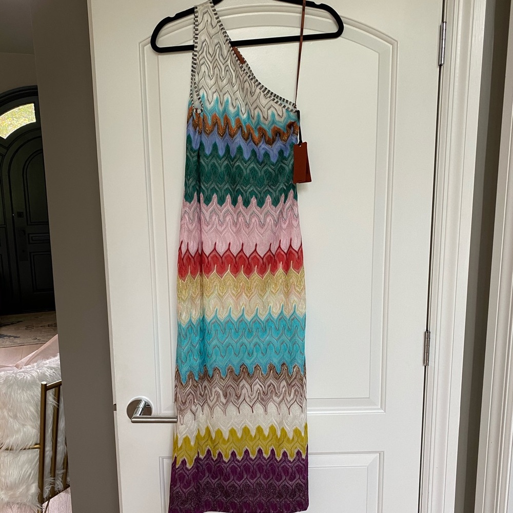 Missoni-one shoulder crochet-knit midi dress